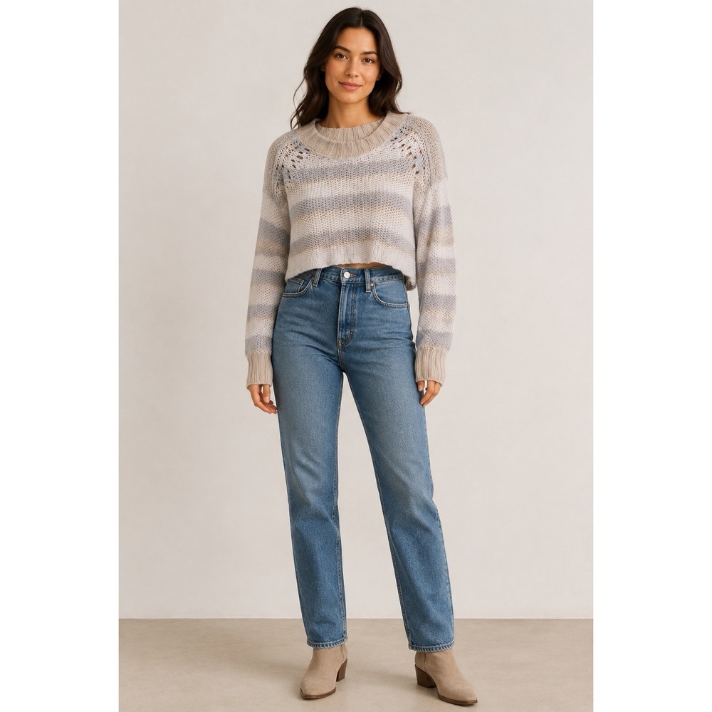 Free People Women's M Cropped Sweater Chunky Striped Open Knit
